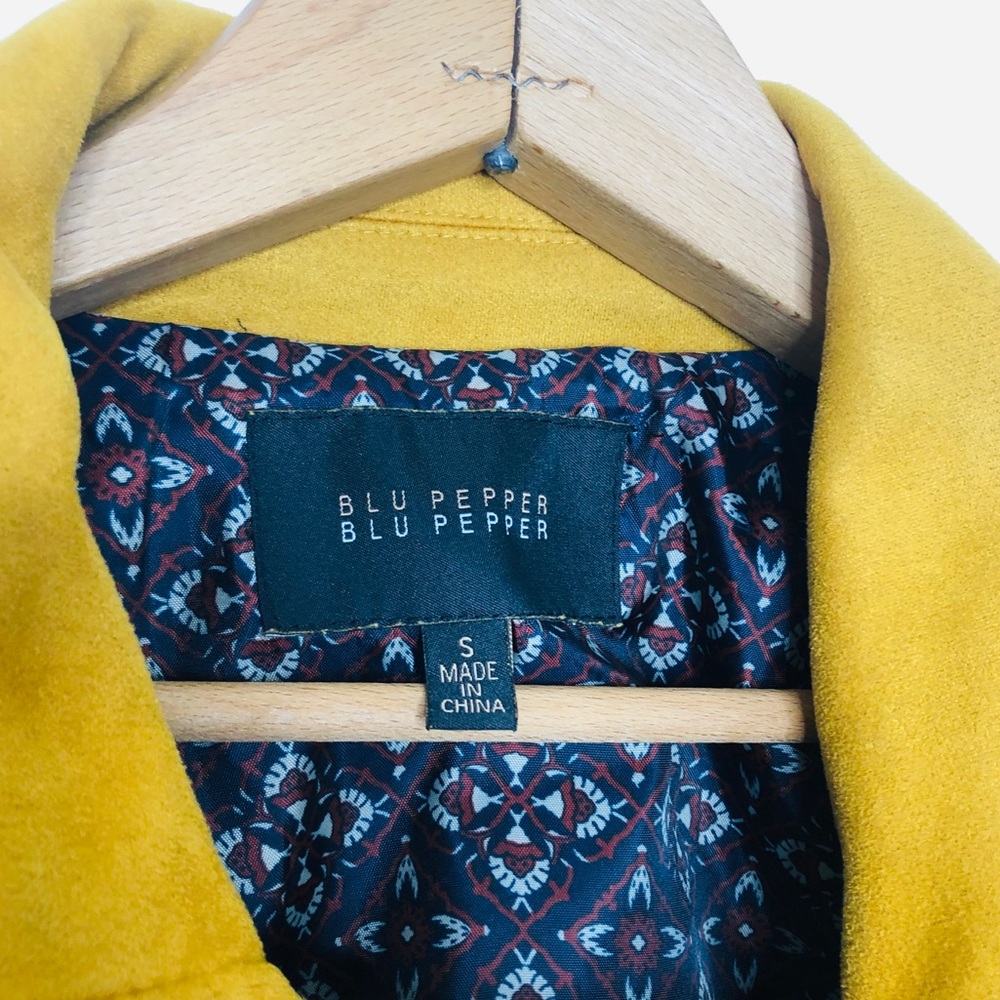 Blu Pepper Mustard Yellow Faux Suede Asymmetrical Zip Moto Jacket - Picture 3 of 4